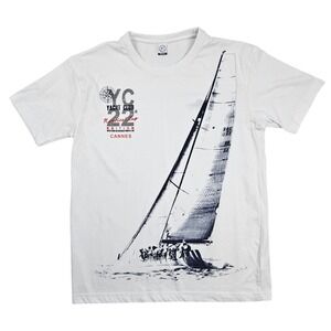 Gravitee Cannes Yacht Club Mens Medium White World Sailing Nautical Tour T Shirt